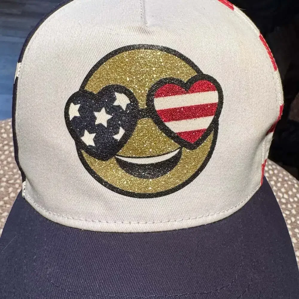 Justice Place Girls Patriotic Emoji Snapback Hat USA Flag Glitter L/XL